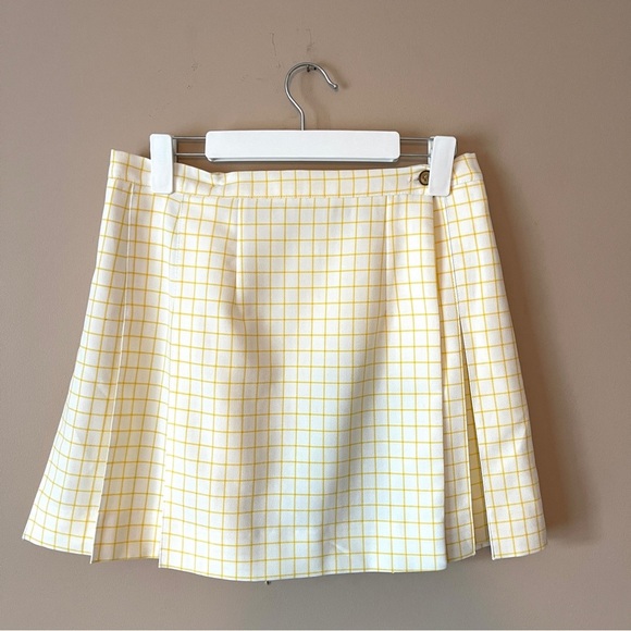 CYCLE | Vintage Yellow Plaid Pleated Mini Skirt Sz L - Picture 2 of 8